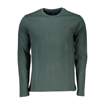 Elegant Crew Neck Green Tee with Embroidery