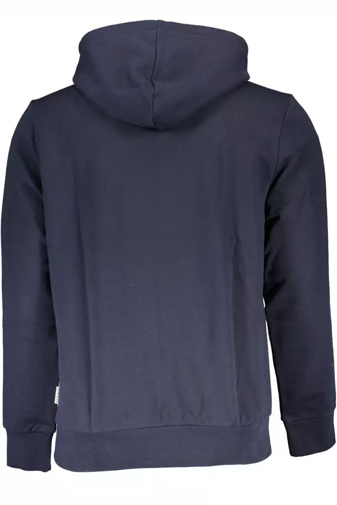 Blue Cotton Hooded Sweatshirt with Logo Print