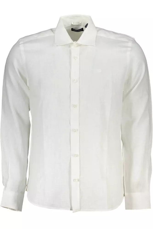 Elegant White Linen Long-Sleeved Shirt