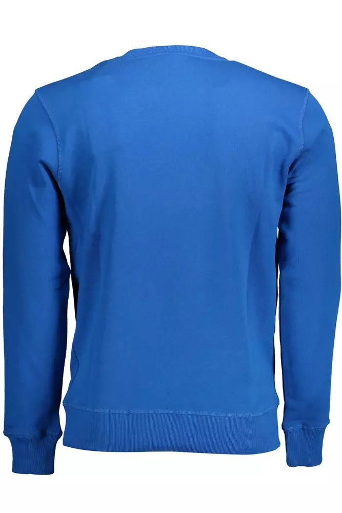 Blue Round Neck Cotton Sweatshirt with Logo