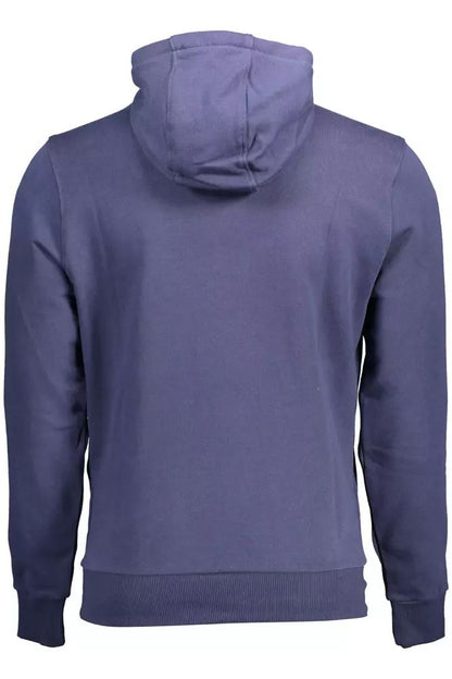 Blue Cotton Hooded Sweatshirt with Logo Print
