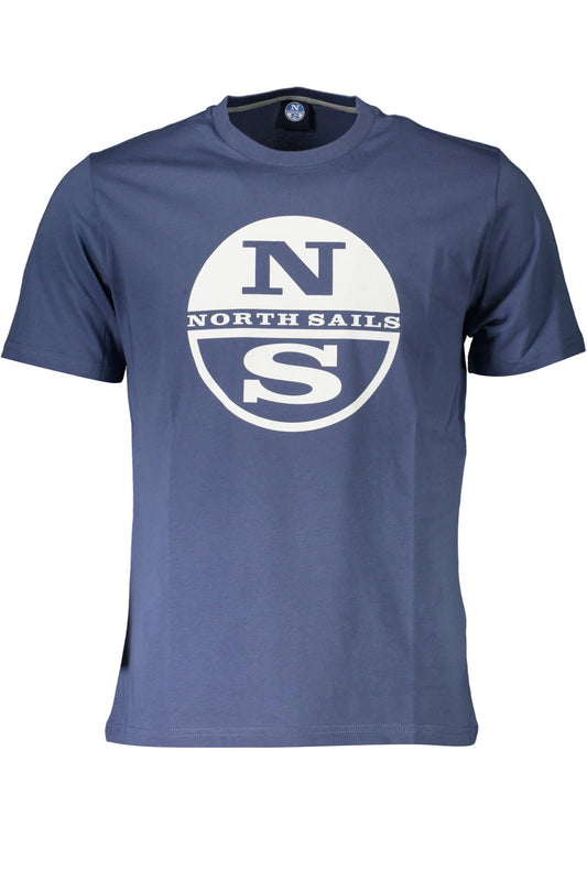 Blue Printed Round Neck Tee with Logo