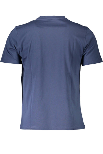 Blue Printed Round Neck Tee with Logo