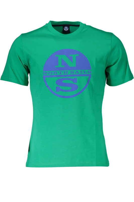 Green Cotton Logo Tee with Round Neck