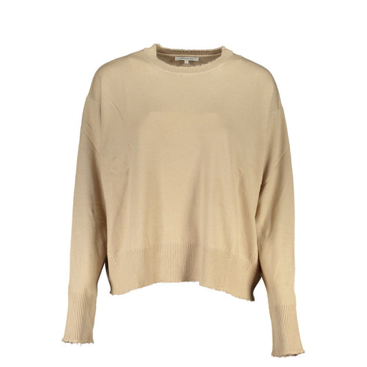 Chic Beige Crew Neck Sweater with Contrast Details