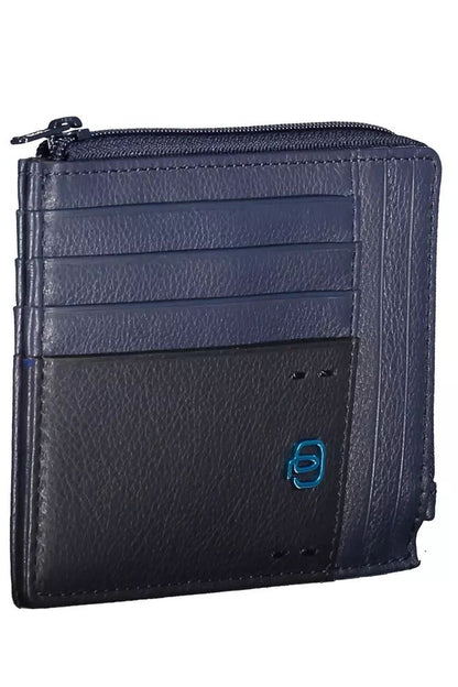 Sleek Blue Leather Card Holder with RFID Block