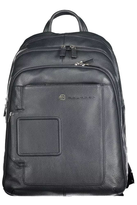 Sleek Blue Leather Backpack with Laptop Compartment