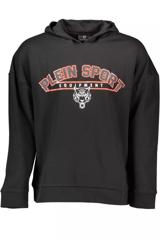 Sleek Black Hooded Sweatshirt with Print Detail