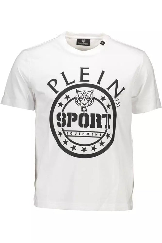 Sleek White Cotton Crew Neck Tee with Contrasting Details