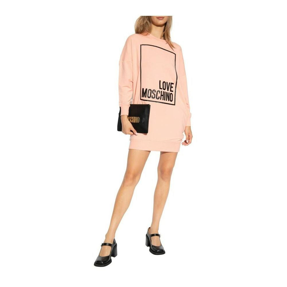 Chic Pink Sweatshirt Dress with Eco-Leather Logo
