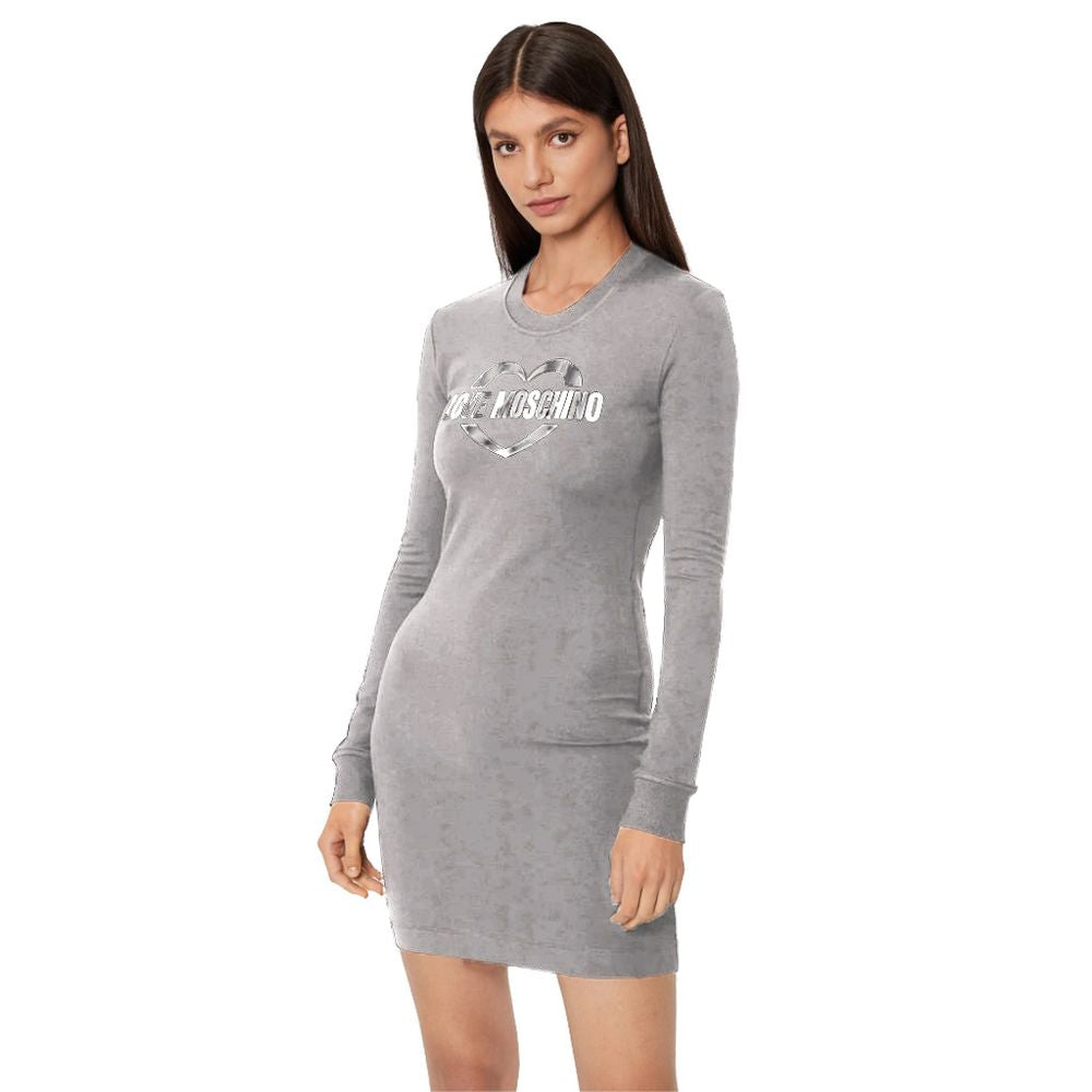 Chic Gray Cotton Blend Dress with Logo Detail
