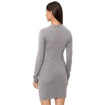 Chic Gray Cotton Blend Dress with Logo Detail
