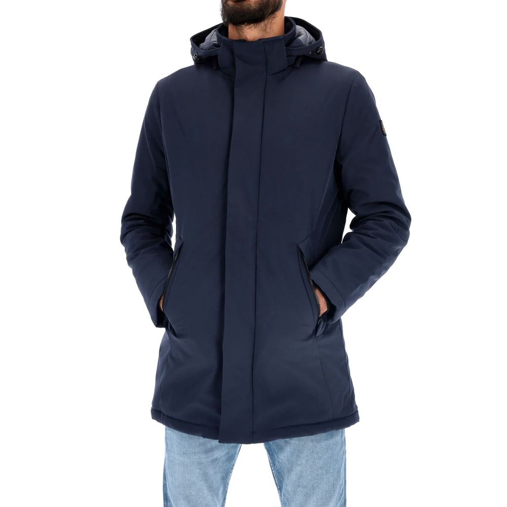 Chic Blue Padded Parka with Removable Hood
