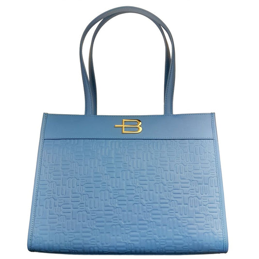 Elegant Light Blue Shopping Bag with Logo Motif