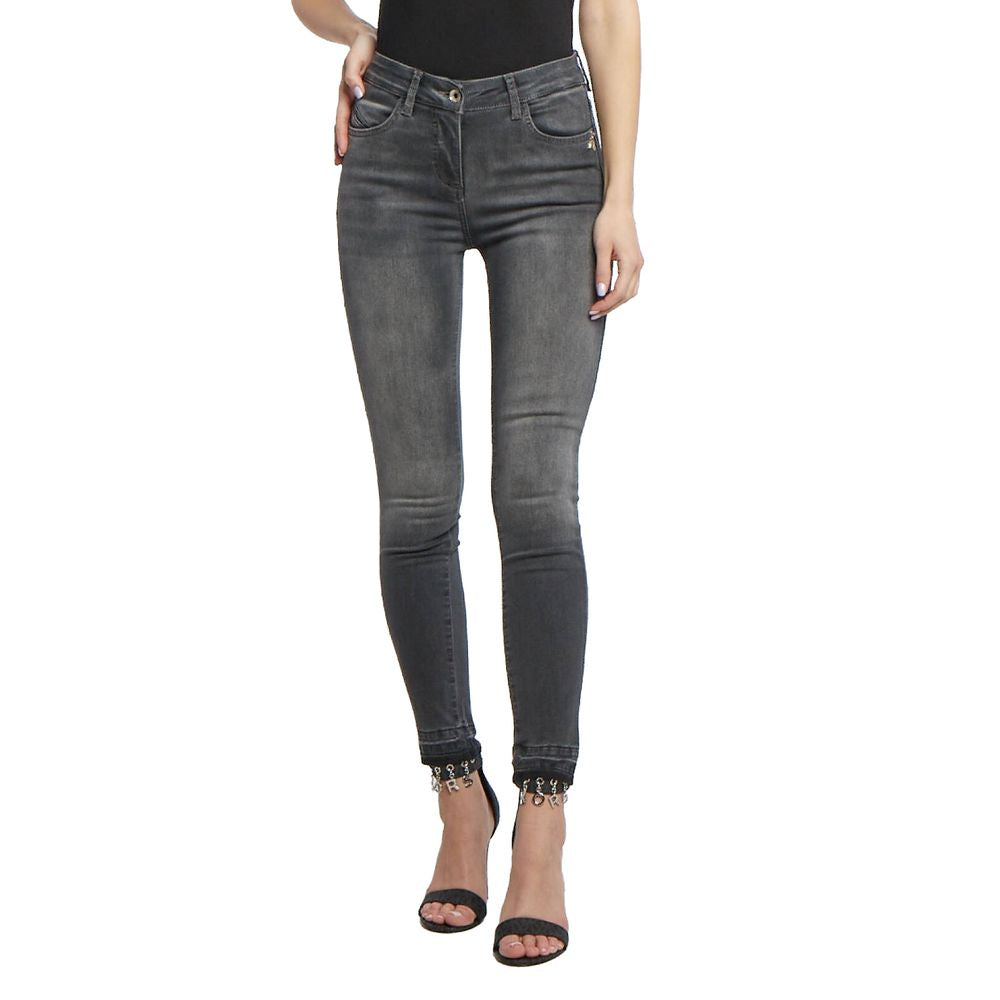 Sleek Grey Skinny Jeans with Embroidery Detail