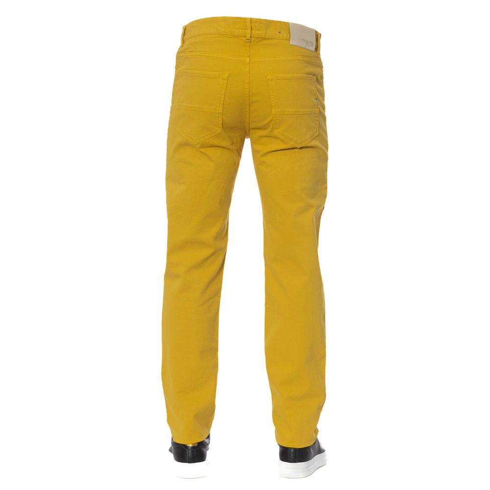 Elegant Cotton Blend Yellow Trousers