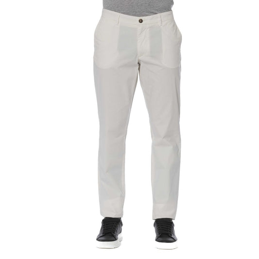 Chic White Cotton Blend Trousers