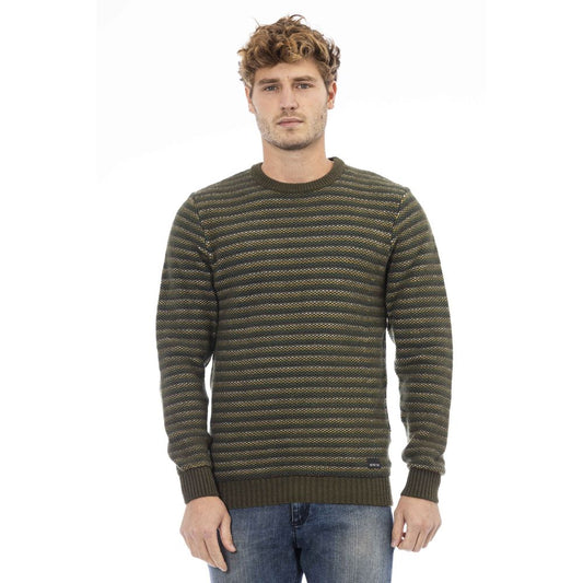 Elegant Green Crewneck Wool-Blend Sweater