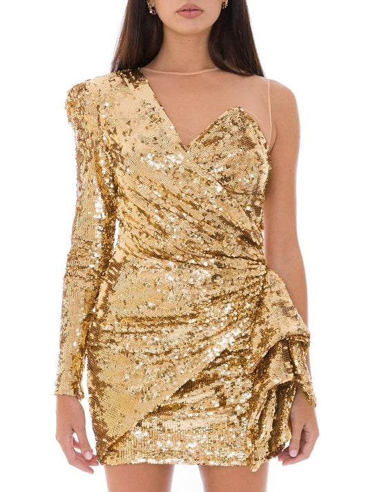 Glistening Gold Sequin Evening Dress