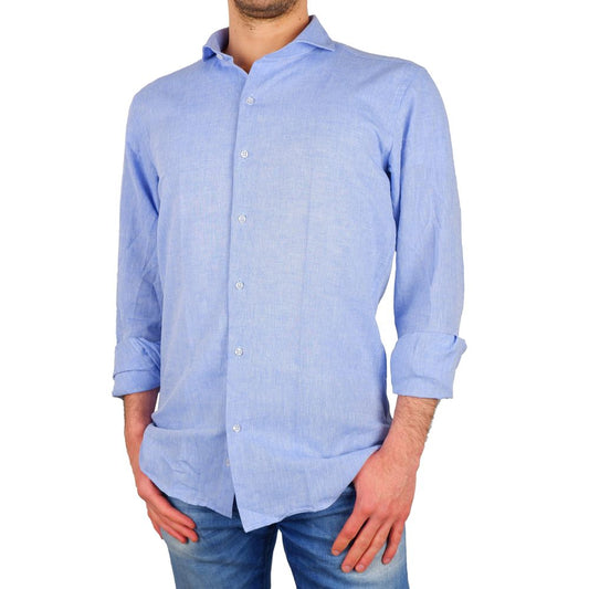 Elegant Light Blue Cotton-Linen Shirt