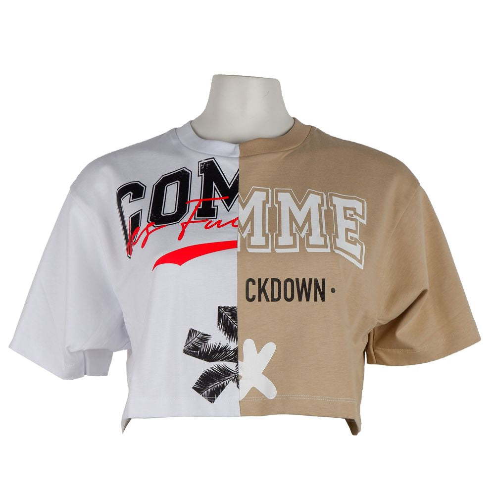 Beige Couture Logo Tee with Two-Tone Print