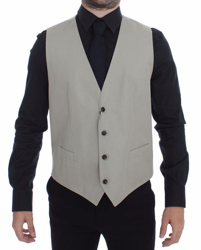Elegant Beige Cotton Silk Dress Vest