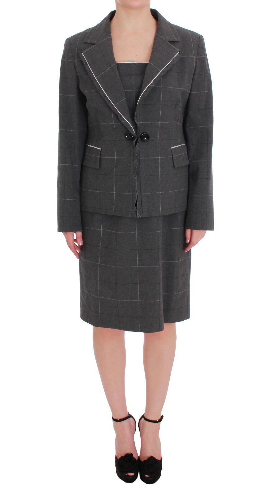 Elegant Checkered Cotton-Blend Suit Set
