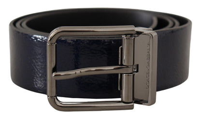 Elegant Blue Leather Belt with Silver Buckle