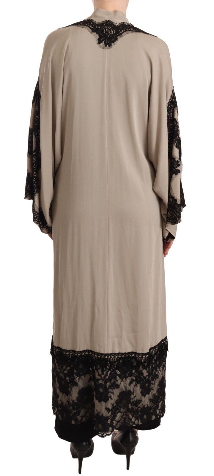 Elegant Beige Embroidered Lace Kaftan Dress