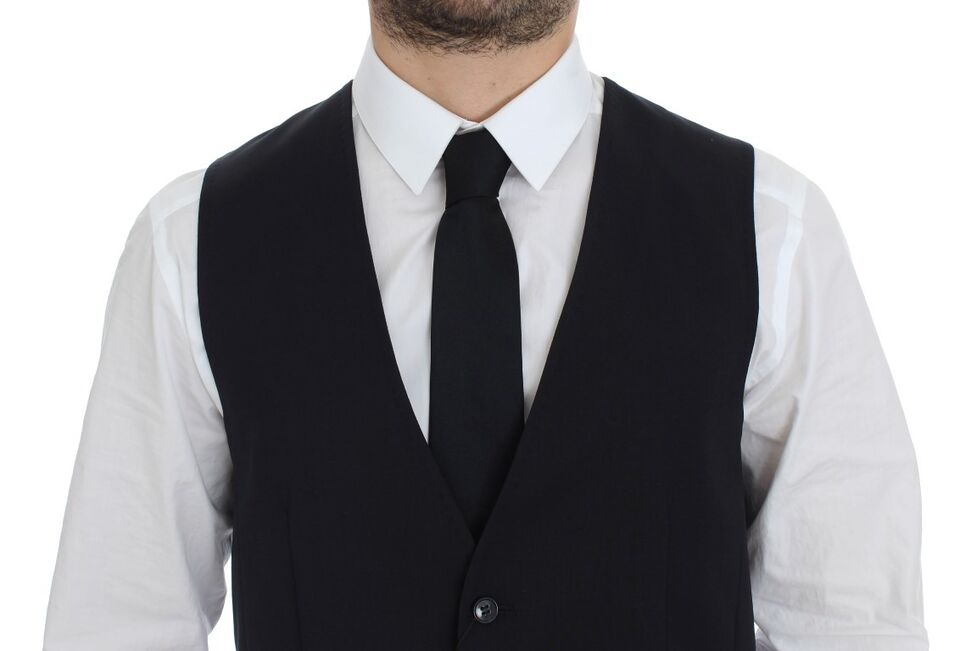 Elegant Gray Striped Wool-Silk Dress Vest