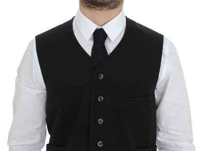 Elegant Black Cotton Blend Dress Vest