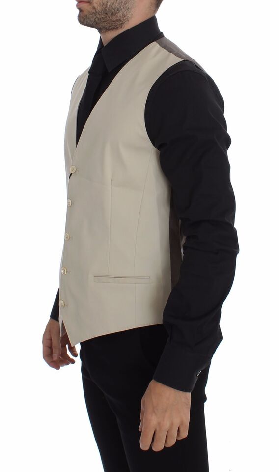 Elegant Beige Cotton Blend Dress Vest
