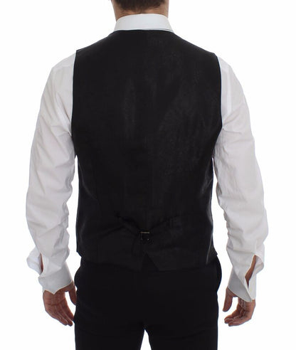 Elegant Black Striped Single Breasted Dress Vest