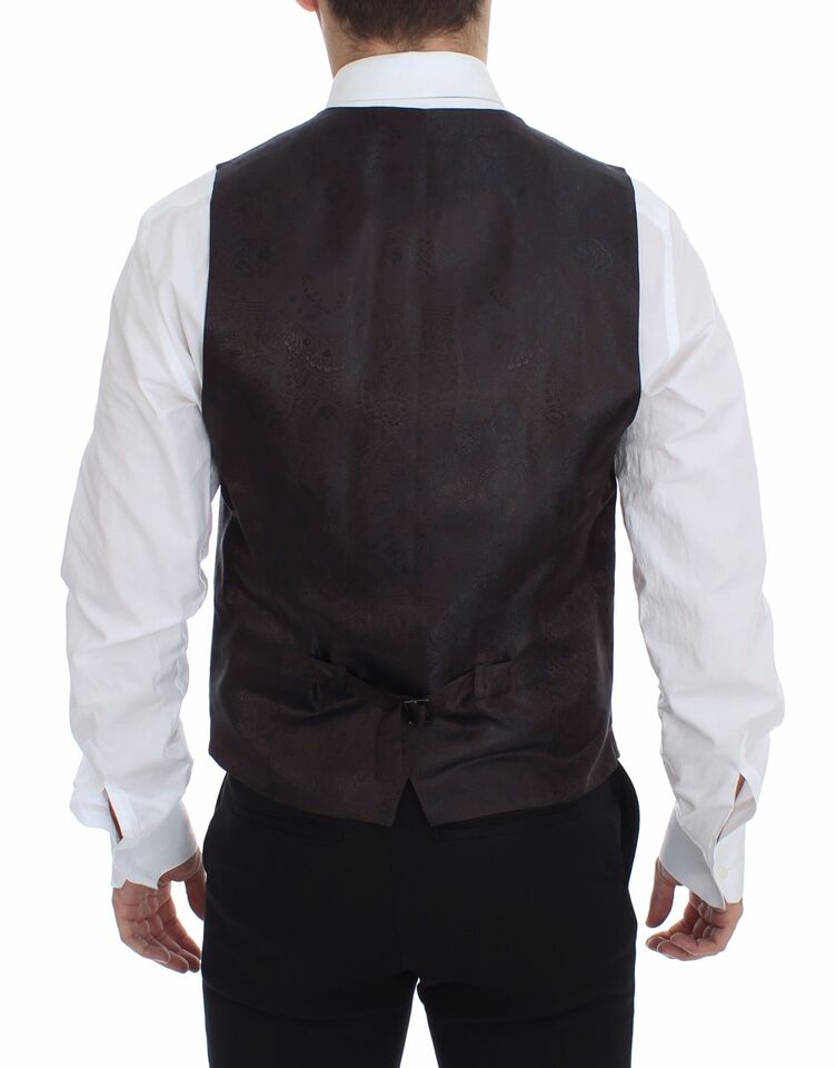 Elegant Brown Checkered Wool Dress Vest