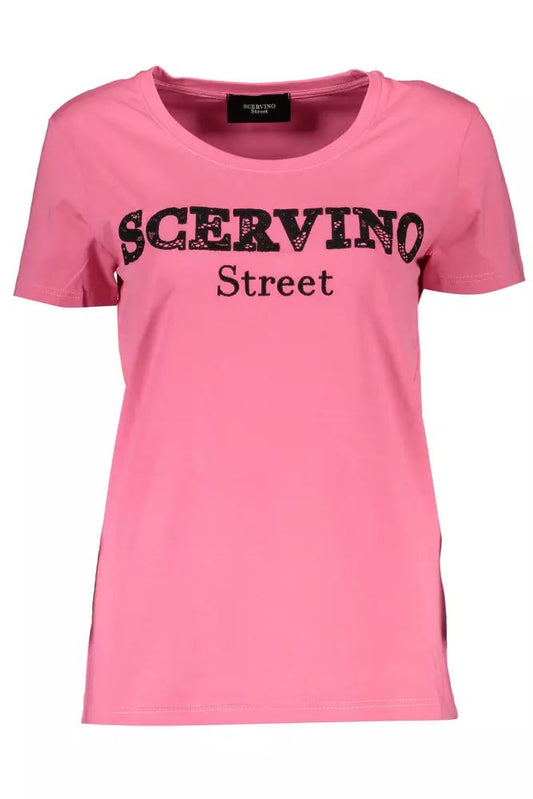 Chic Pink Embroidered Tee with Contrasting Details