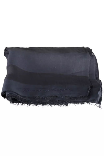Elegant Blue Cotton-Modal Scarf with Contrasting Details