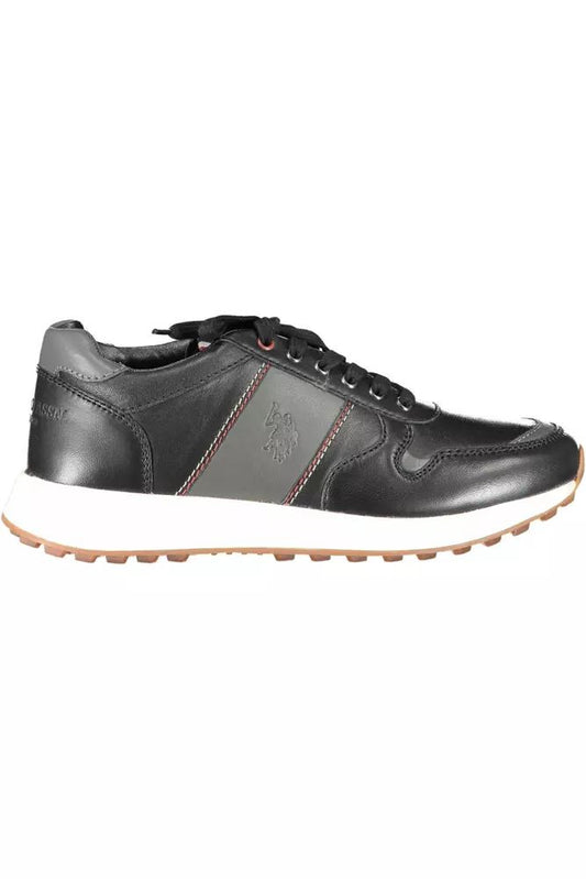 Sleek Black Eco Leather Sports Sneakers
