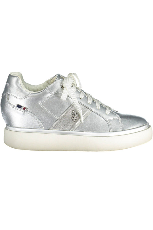Silver Lace-Up Sports Sneakers with Logo Detail