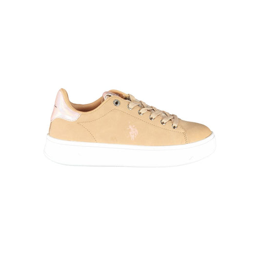 Chic Beige Lace-Up Sneakers with Contrast Detail