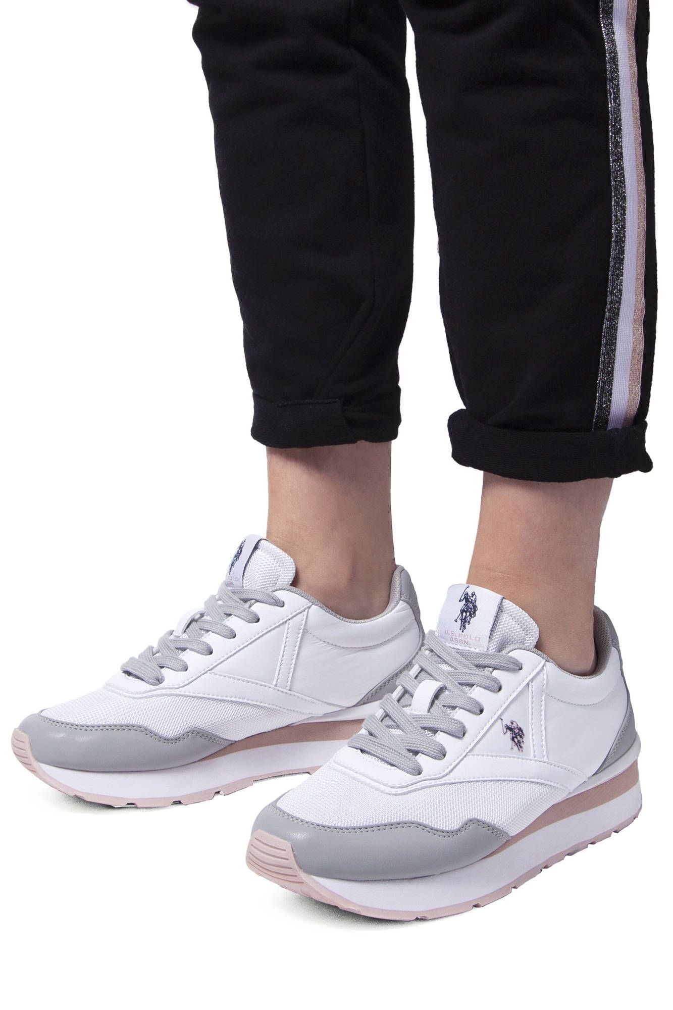 Chic White Lace-Up Sneakers with Logo Detail