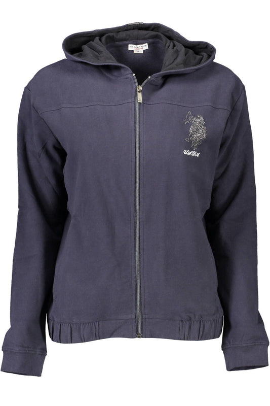 Chic Blue Hooded Zip Sweatshirt with Embroidery