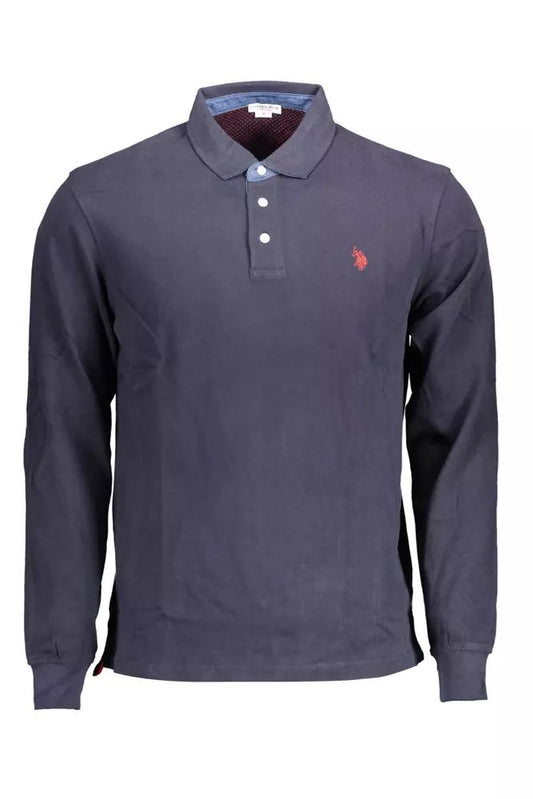 Classic Long-Sleeved Blue Polo with Elbow Patches