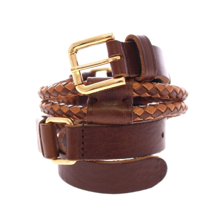 Brown Leather Logo Gold Buckle Belt