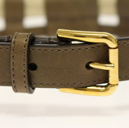 Brown Leather Logo Straw Belt