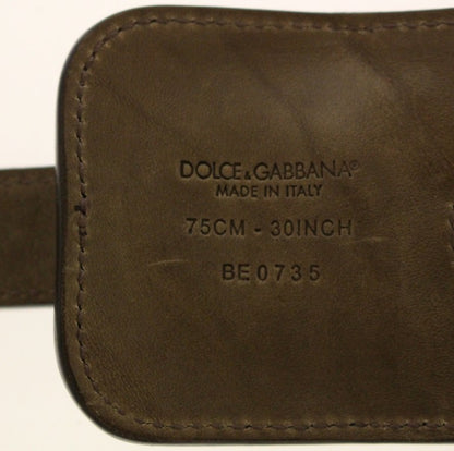 Brown Leather Logo Straw Belt