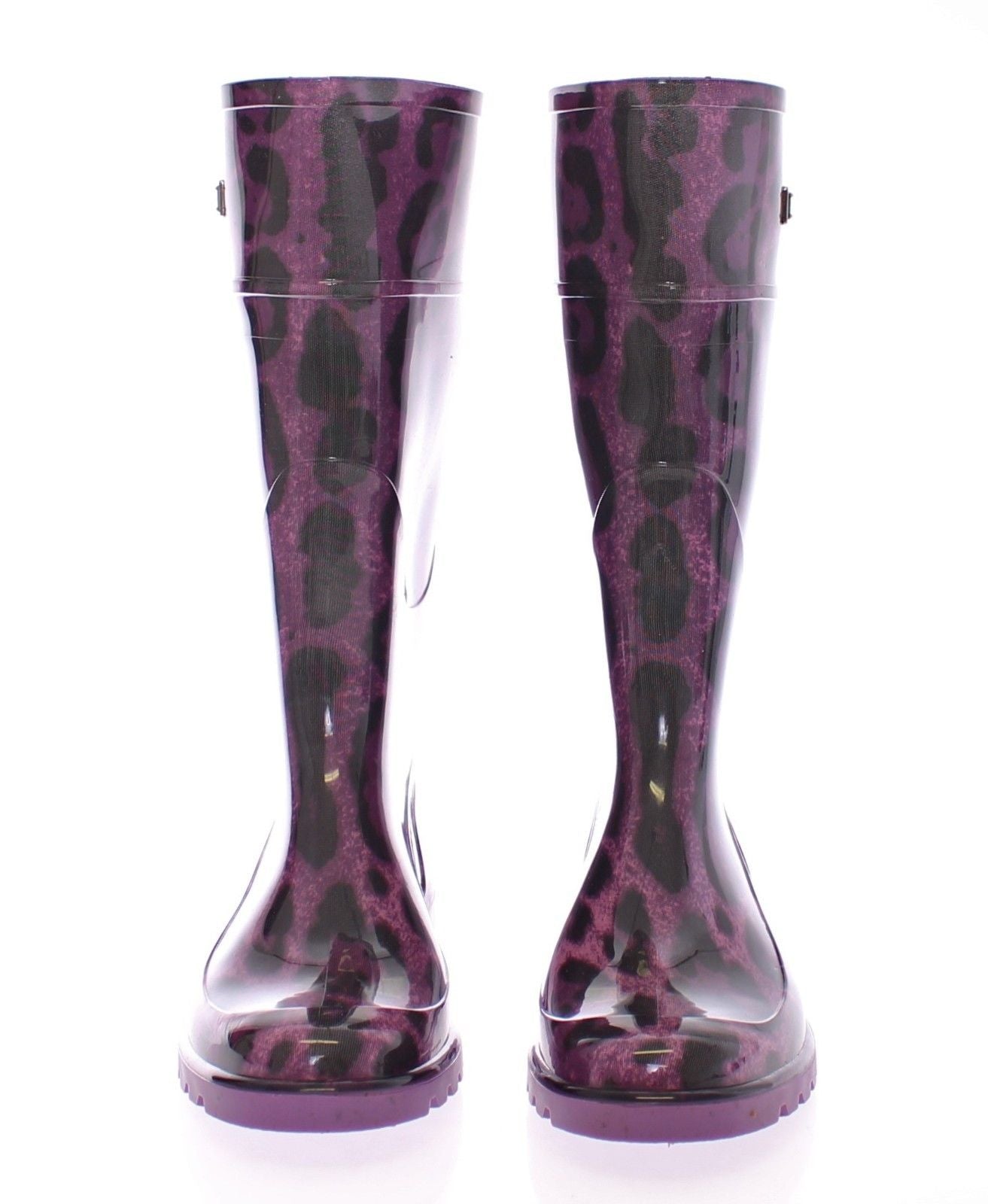 Purple Leopard Rubber Rain Boots Shoes Stivali