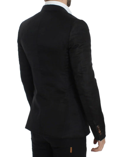 Elegant Black Silk Blend Two-Button Blazer