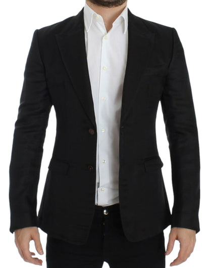 Elegant Black Silk Blend Two-Button Blazer