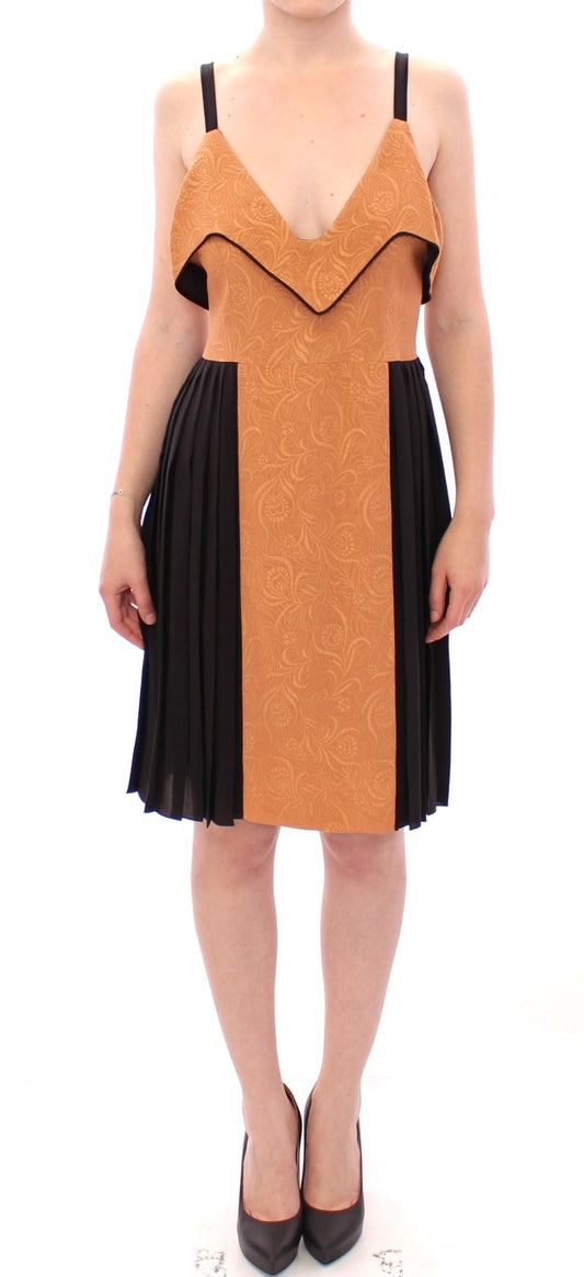 Silk Bronze & Black Sleeveless Sheath Dress