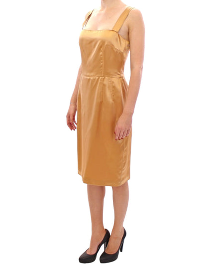 Elegant Bronze Silk Knee-Length Sheath Dress